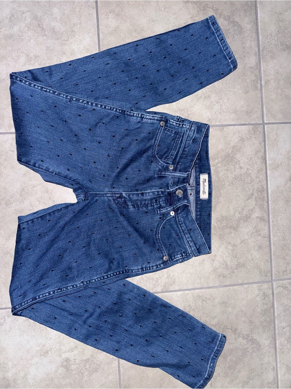 Madewell Blue Slim Straight Jeans with Black Dot Print